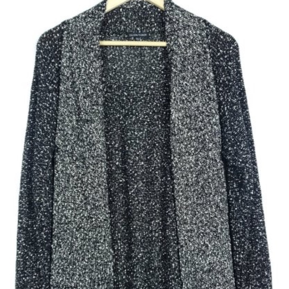 Eileen Fisher black white cotton knit open front cardigan SZ Medium